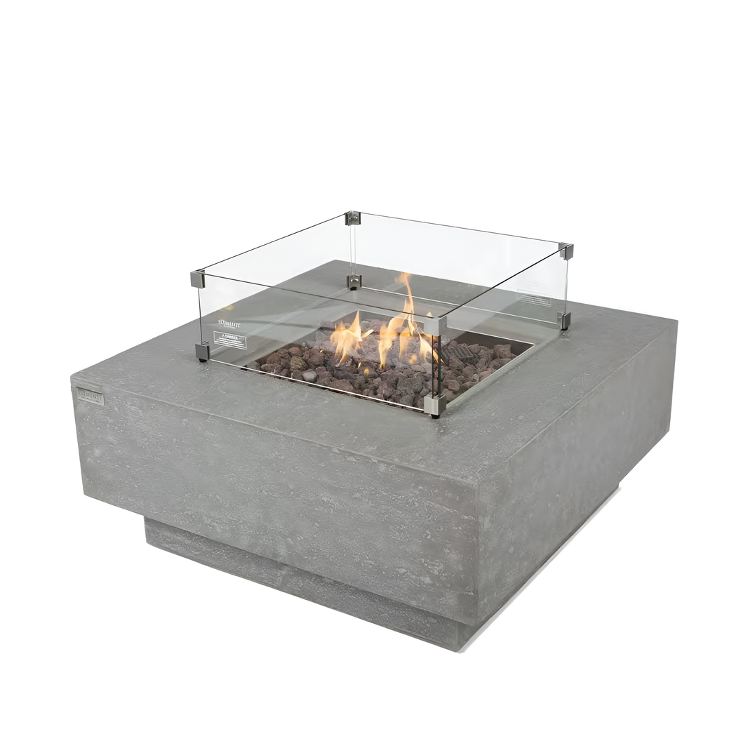 Manhattan Outdoor Fire Pit 36 In. X 36 In. Square Concrete Propane Fire Table with Lava Rocks and Cover