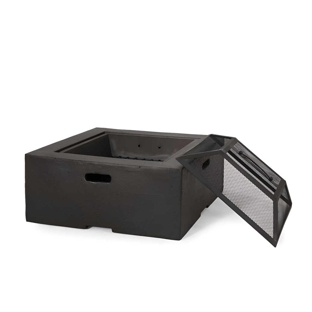 29 In. Dark Gray Square Wood Outdoor Fire Pit