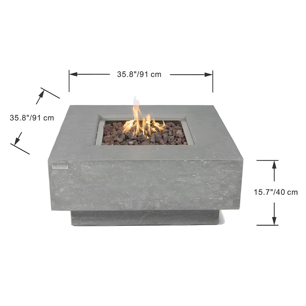 Manhattan Outdoor Fire Pit 36 In. X 36 In. Square Concrete Propane Fire Table with Lava Rocks and Cover