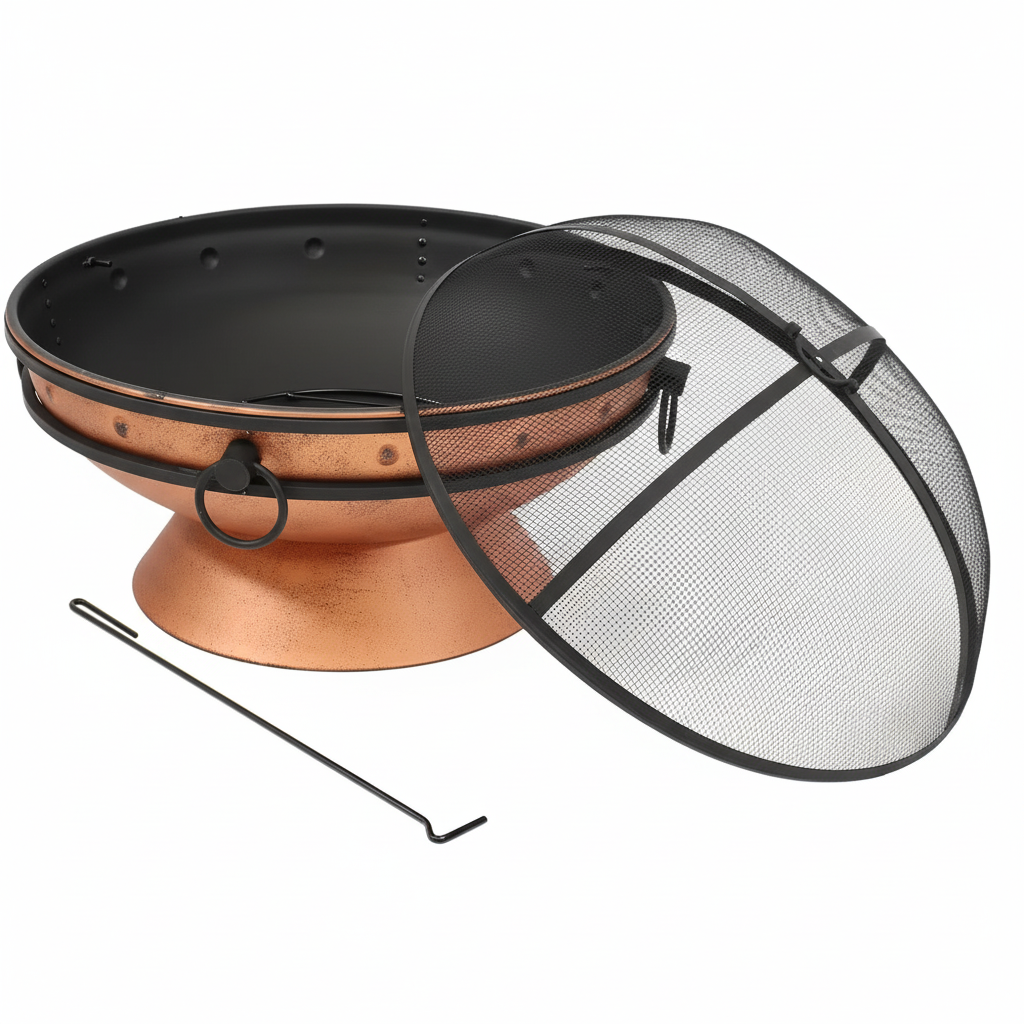 30 In. Copper Royal Cauldron Fire Pit with Handles and Spark Screen